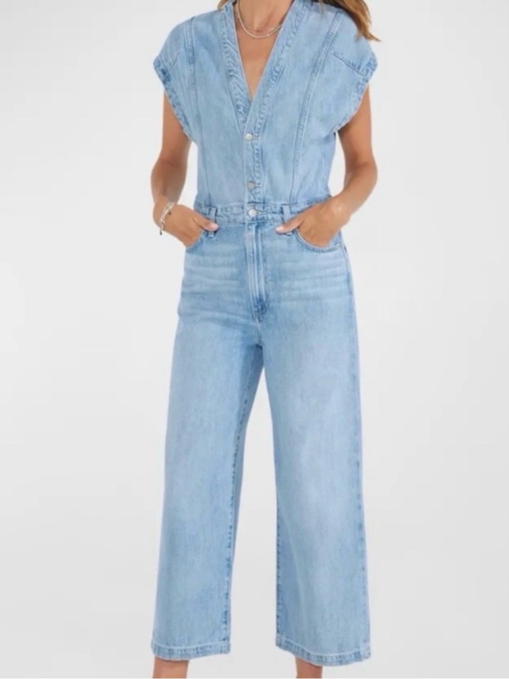 Etica Light Blue Denim Wide-Leg Jumpsuit